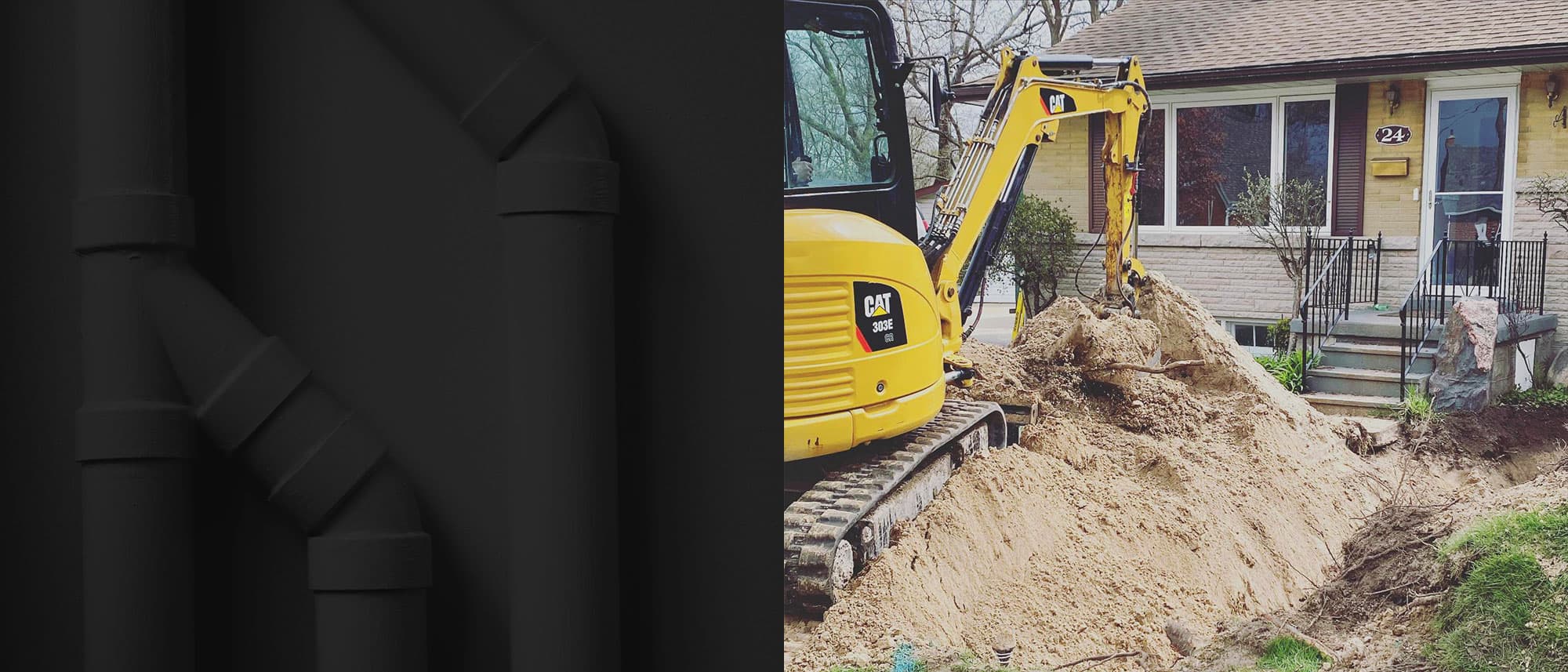 Residential excavation site for sewer or water service repair